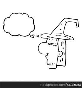freehand drawn thought bubble cartoon witch head