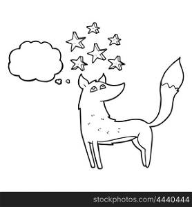 freehand drawn thought bubble cartoon wolf with stars