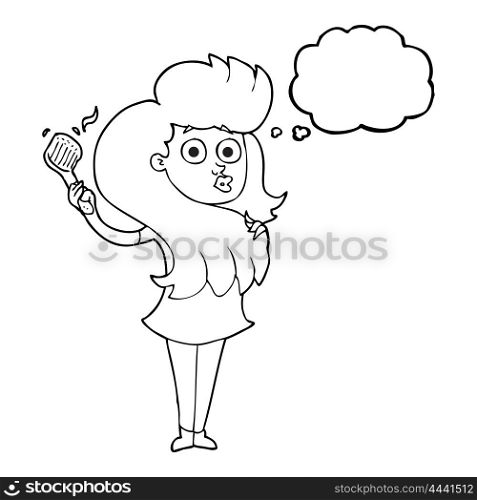 freehand drawn thought bubble cartoon woman brushing hair