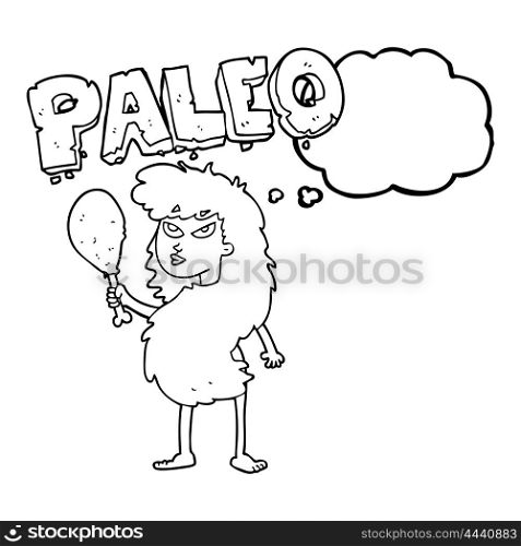 freehand drawn thought bubble cartoon woman on paleo diet