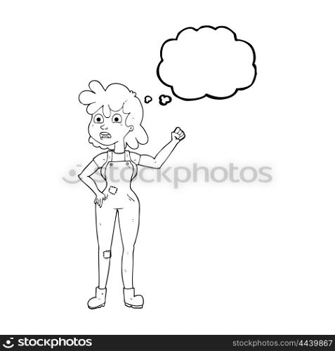 freehand drawn thought bubble cartoon woman shaking fist