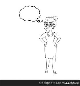 freehand drawn thought bubble cartoon woman wearing glasses