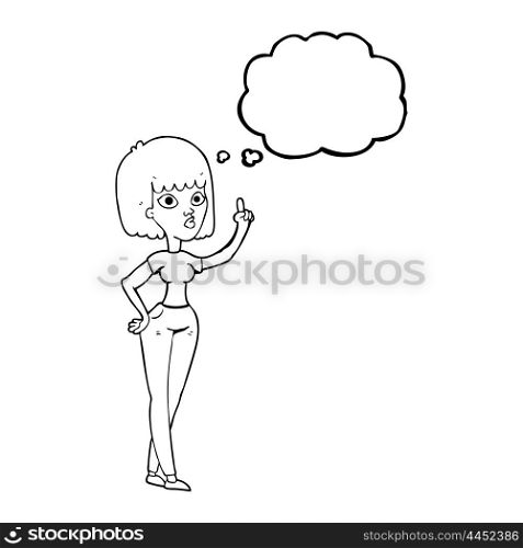 freehand drawn thought bubble cartoon woman with idea