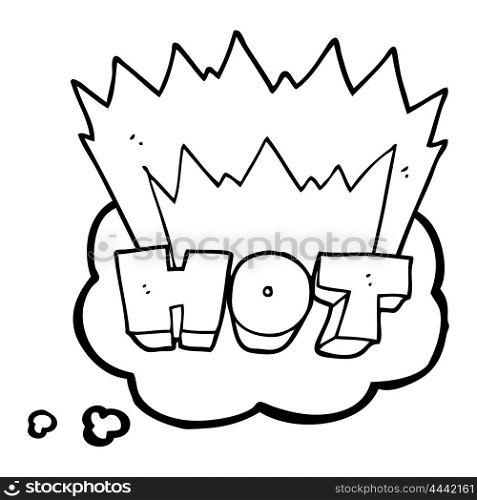 freehand drawn thought bubble cartoon word hot