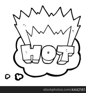 freehand drawn thought bubble cartoon word hot