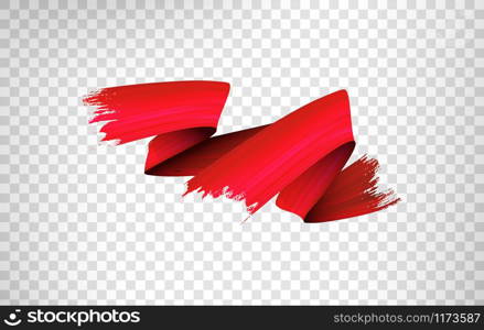 Freehand paint brush stroke realistic illustration. Flamboyant acrylic paint zig zag smears isolated on transparent background. Grunge style texture with metallic glow and red color gradient effect. Red paint brush stroke realistic illustration