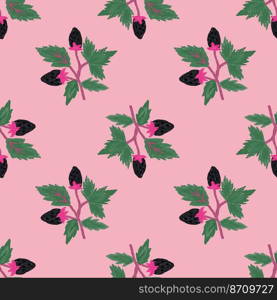 Freehand wild strawberry branch seamless pattern. Hand drawn wild berries floral wallpaper. Strawberry plant endless backdrop. For fabric, textile print, wrapping paper, cover. Vector illustration. Freehand wild strawberry branch seamless pattern. Hand drawn wild berries floral wallpaper. Strawberry plant endless backdrop.