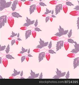 Freehand wild strawberry branch seamless pattern. Hand drawn wild berries floral wallpaper. Strawberry plant endless backdrop. For fabric, textile print, wrapping paper, cover. Vector illustration. Freehand wild strawberry branch seamless pattern. Hand drawn wild berries floral wallpaper. Strawberry plant endless backdrop.