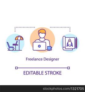 Freelance designer concept icon. Distant job, remote employment idea thin line illustration. Collaboration and hiring type. Vector isolated outline RGB color drawing. Editable stroke