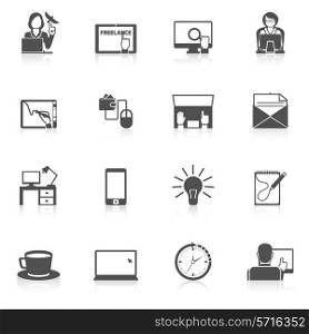 Freelance icon black set with idea work search time management symbols isolated vector illustration