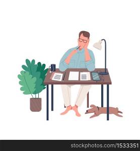 Freelance journalist flat color vector faceless character. Male author think about novel. Writer with essay. Creative hobby isolated cartoon illustration for web graphic design and animation. Freelance journalist flat color vector faceless character