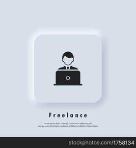 Freelance logo. Telework icon. Freelance. Career, work during quarantine. Vector. UI icon. Neumorphic UI UX white user interface web button.