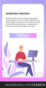 Freelancer Character Working Process Mobile Banner. Corporate Businessman Work at Desk Workplace. Happy Handsome Office Man Concept for Website or Landing Page. Flat Cartoon Vector Illustration. Freelancer Character Working Process Mobile Banner