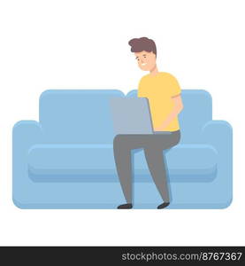 Freelancer on sofa icon cartoon vector. Work online. Smart social. Freelancer on sofa icon cartoon vector. Work online