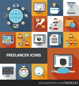Freelancer work and remote office icons set isolated vector illustration. Freelancer Icons Set