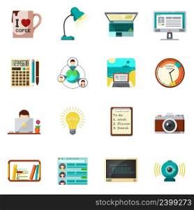 Freelnce job and work from home icons flat set isolated vector illustration. Freelnce icons flat
