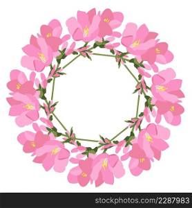 Freesia pink wreath on white for web, for print stock