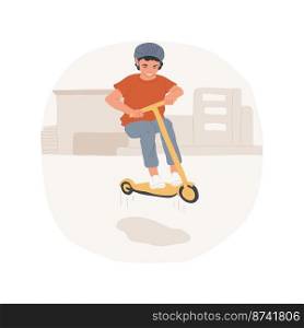 Freestyle scootering isolated cartoon vector illustration. Young teenage boy riding kick scooter in skate park, guy performing freestyle tricks, extreme sport, active lifestyle vector cartoon.. Freestyle scootering isolated cartoon vector illustration.