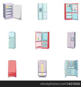 Freezer icons set. Cartoon set of freezer vector icons for web design. Freezer icons set, cartoon style