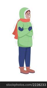 Freezing child semi flat color vector character. Kid figure. Full body person on white. Common situations in december isolated modern cartoon style illustration for graphic design and animation. Freezing child semi flat color vector character