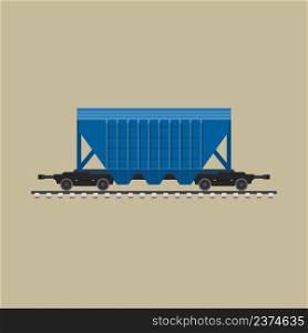 Freight rail wagon for bulk materials. Covered blue freight rail boxcar.. Blue freight rail wagon for bulk materials.