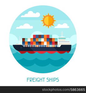 Freight ships transport background in flat design style. Freight ships transport background in flat design style.