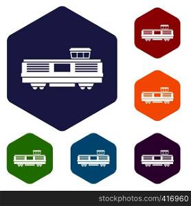 Freight train icons set rhombus in different colors isolated on white background. Freight train icons set