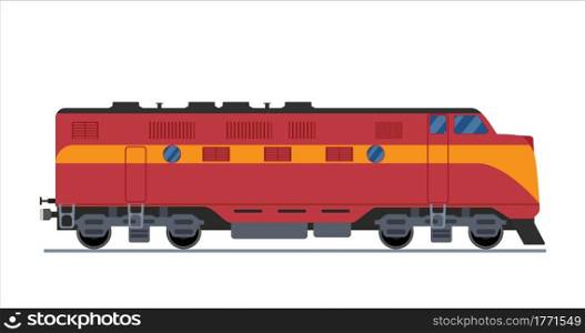 Freight train isolated on white background. railway locomotive icon. Cargo train on railroad. Vector illustration in flat style. Freight train isolated on white background