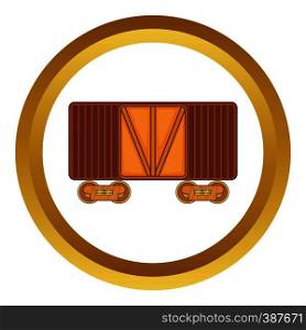 Freight train vector icon in golden circle, cartoon style isolated on white background. Freight train vector icon
