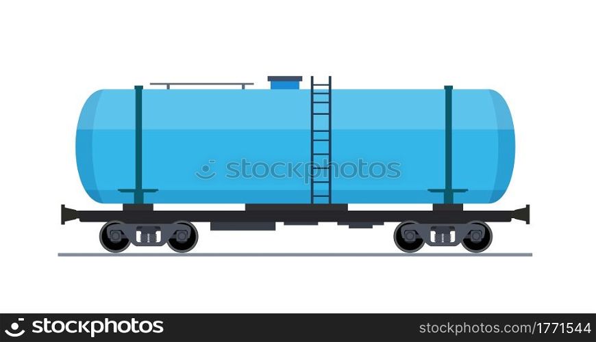 Freight train wagon. Railroad cars tank view from side. Cargo train wagons isolated on white background icon. Industrial Railroad Transportation. Vector illustration in flat style. Railroad cars tank view from side.