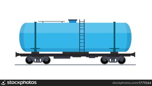 Freight train wagon. Railroad cars tank view from side. Cargo train wagons isolated on white background icon. Industrial Railroad Transportation. Vector illustration in flat style. Railroad cars tank view from side.