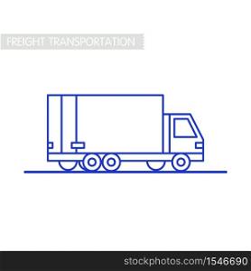 Freight transportation concept. Delivery service Truck. Outline on white. Shipping by car or truck. Line icon delivery. Van outline icon on white background. Logistic. Vector illustration. Freight transportation concept. Delivery service Truck. Outline on white. Shipping by car or truck. Line icon delivery. Van outline icon on white background. Logistic.
