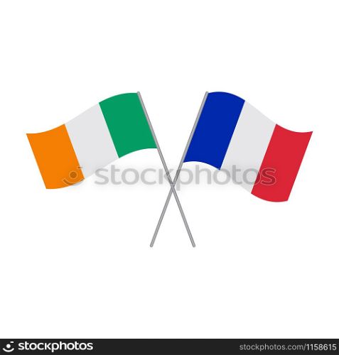 French and Irish flags vector isolated on white background
