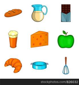 French bakery icons set. Cartoon set of 9 french bakery vector icons for web isolated on white background. French bakery icons set, cartoon style