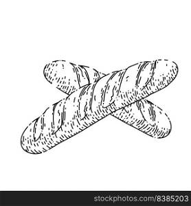 french bread hand drawn vector. bakery food, vontage loaf, baguette wheat, pastry french bread sketch. isolated black illustration. french bread sketch hand drawn vector