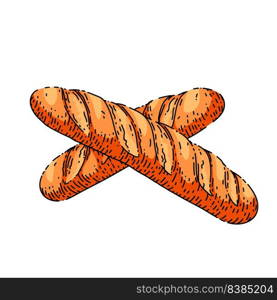 french bread hand drawn vector. bakery food, vontage loaf, baguette wheat, pastry french bread sketch. isolated color illustration. french bread sketch hand drawn vector