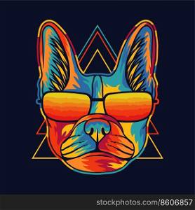 French bulldog colorful wearing a eyeglasses vector illustration