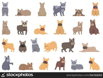 French Bulldog icons set cartoon vector. Puppy pug. Face dog. French Bulldog icons set cartoon vector. Puppy pug