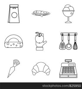 French cafe icons set. Outline set of 9 baked french cafe vector icons for web isolated on white background. French cafe icons set, outline style