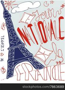 French Celebration Card with Eiffel tower and text that means The National Day of France