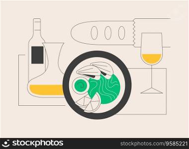 French cuisine abstract concept vector illustration. Classic european cuisine, fine dining restaurant, french gastronomy, cooking school tradition, chef menu, gourmet food abstract metaphor.. French cuisine abstract concept vector illustration.