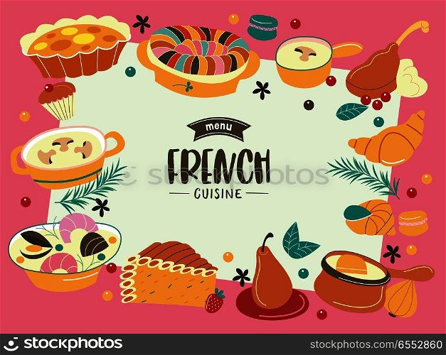 French cuisine, different dishes. A great set of vector dishes.