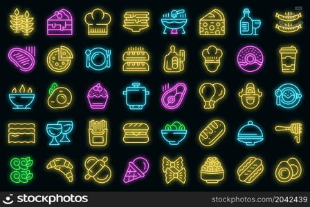 French cuisine icons set. Outline set of french cuisine vector icons neon color on black. French cuisine icons set vector neon