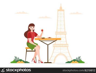 French Cuisine Restaurant with Various Traditional or National Food Dish of France on Flat Style Cartoon Hand Drawn Templates Illustration