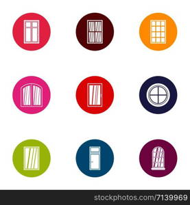 French door icons set. Flat set of 9 french door vector icons for web isolated on white background. French door icons set, flat style