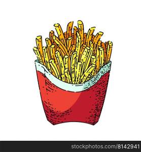 french fries box hand drawn vector. red package, fast food salt menu french fries box sketch. isolated color illustration. french fries box sketch hand drawn vector