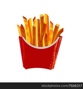 French fries in cardboard box Vector illustration on white background with unique hand drawn vector textures. French fries in cardboard box Vector illustration on white background.