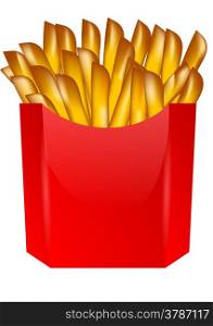 french fries in red bag isolated on white