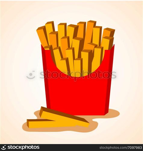 French Fries In Red Box. Vector Illustration