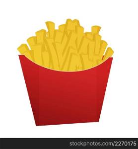 French fries in red carton package box on white background, vector illustration